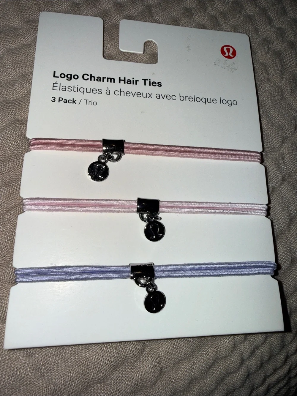 NWT Lululemon Logo Charm / Bead Hair Ties 3-Pack